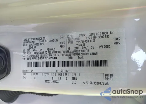 2023 Ford F-150 King Ranch z USA, uszkodzony, nr VIN 1FTFW1E85PFD22640